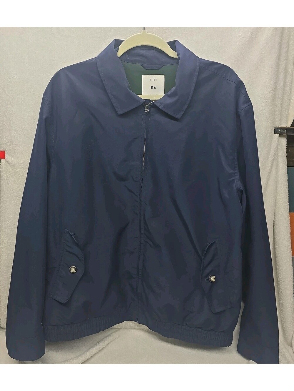 Free Assembly Mens Navy Blue Full Zip Windbreaker Jacket Large Lightweight